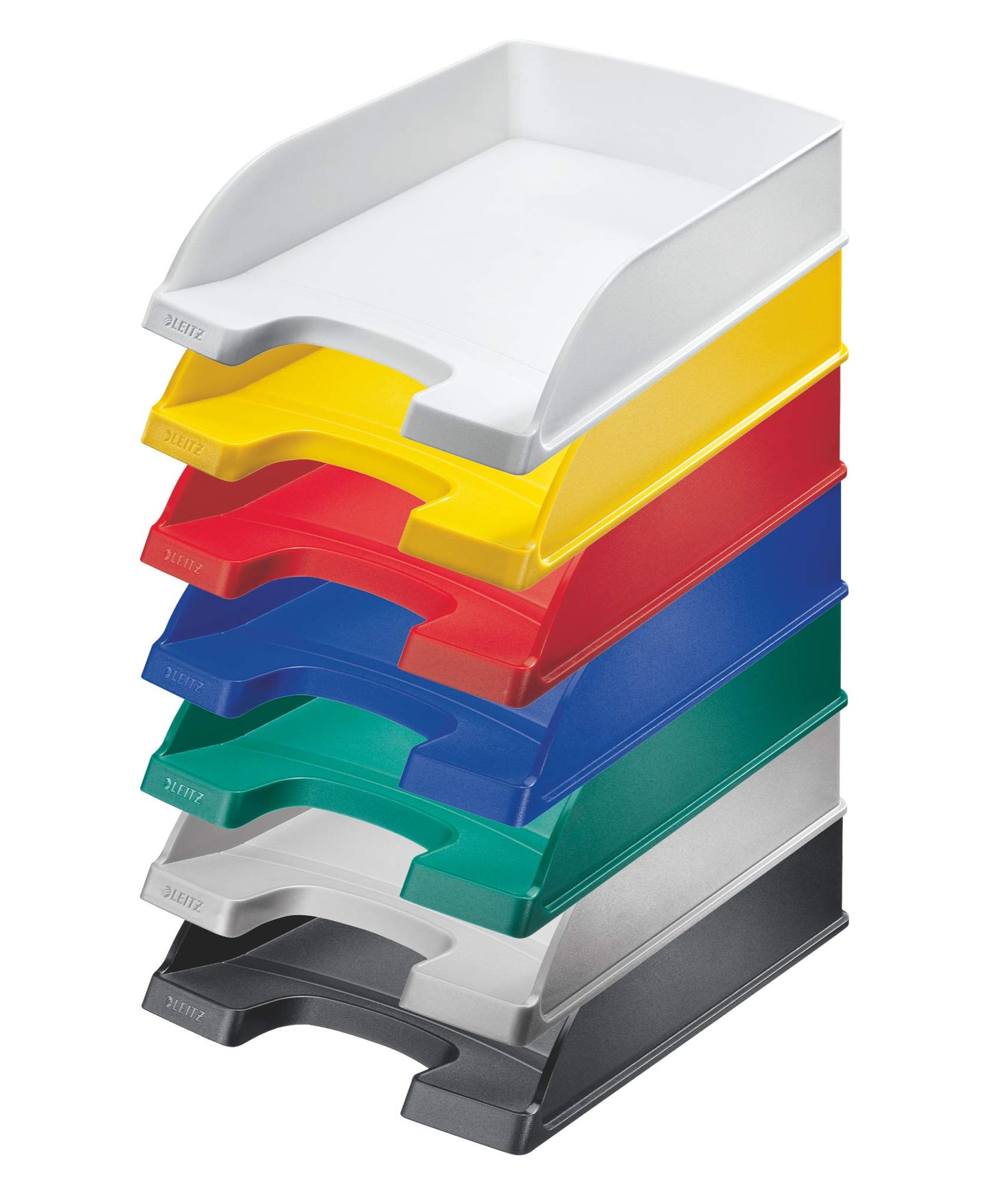 Leitz letter basket standard A4, pack of 5, letter tray in premium quality, stackable storage compartments as desk organiser, can be combined with Plus series, green, 52270055
