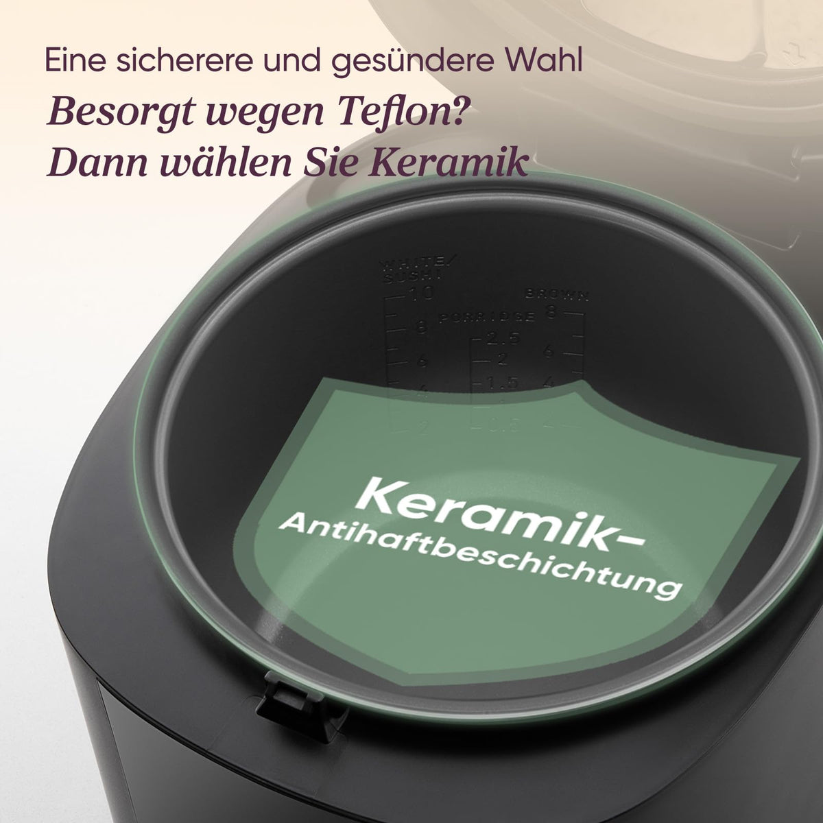 Cosori Reiskocher, Rice Cooker 5 L, Keramikbeschichtung, Fuzzy-Logik - CRC-R501-KEU