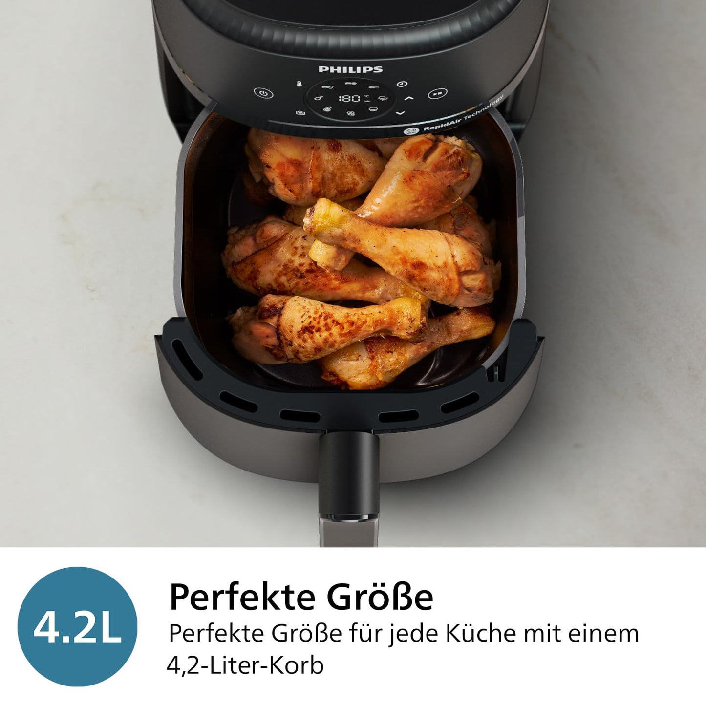 Philips Airfryer 2000 Series Hot Air Fryer, 4.2L, Digital Touchscreen, 13 Cooking Options, 9 Preset Functions, 90% Less Fat with RapidAir Technology, 1500W Power, Black (NA229/00)