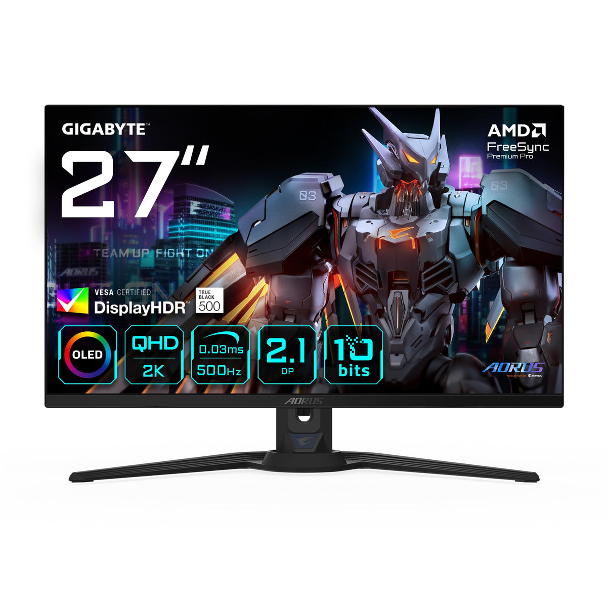 Gigabyte AORUS FO27Q5P OLED QHD Gaming-Monitor – 2560 x 1440, 500Hz, 0,03ms, KVM, 300 cd/m², FreeSync Premium Pro, DisplayHDR True Black 500, DisplayPort 2.1