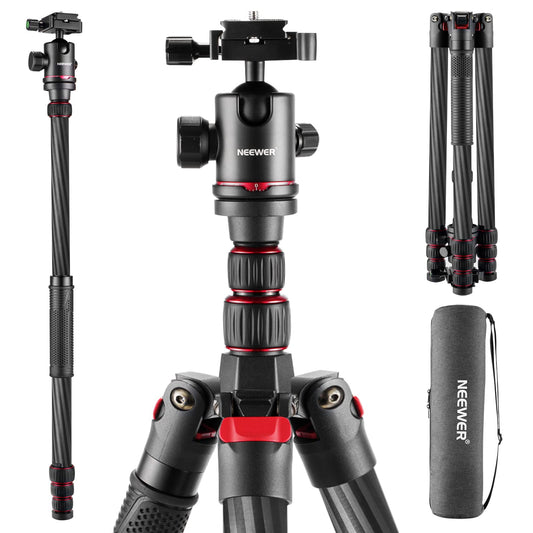 NEEWER 205cm carbon fiber travel tripod, new camera tripod with 2-part central axes, 360° panoramic ball head, 1/4" Arca type QR plate, with ø28mm column, monopod tripod max load 26.5 lb, N55CR