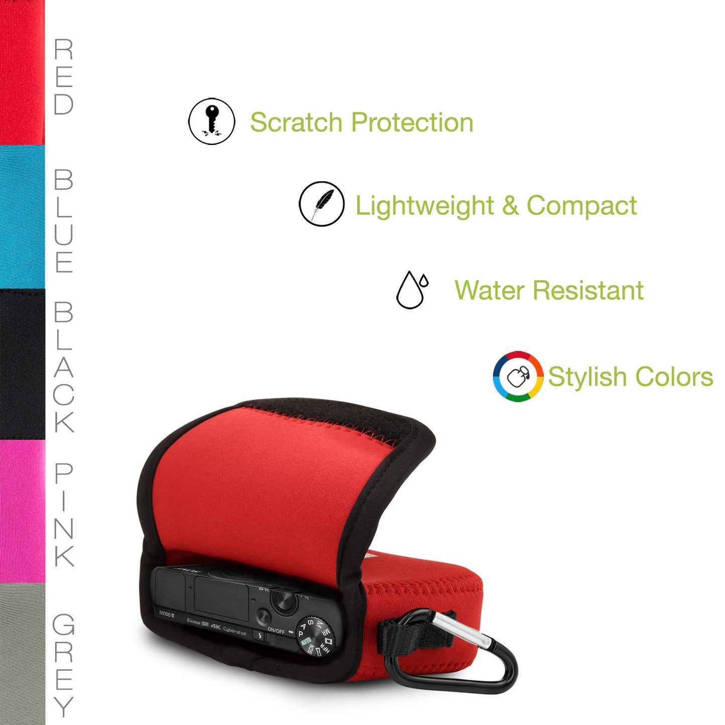 MegaGear MG086 Ultralight Neoprene Camera Case Compatible with Sony Cyber-Shot DSC-RX100 VI, V, IV, III, II - Red