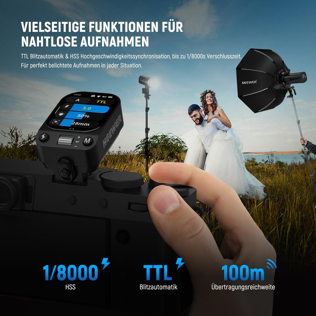 NEEWER QZ-F TTL Flash Trigger, compatibil cu camerele Fujifilm, comutator HSS de 1/8000s, acumulator de 1000mAh, ecran OLED tactil pentru sistemul Q de 2,4GHz Z3 Z2PRO Z2II Z2 Z880 Q6 Q4 Q300 Q200