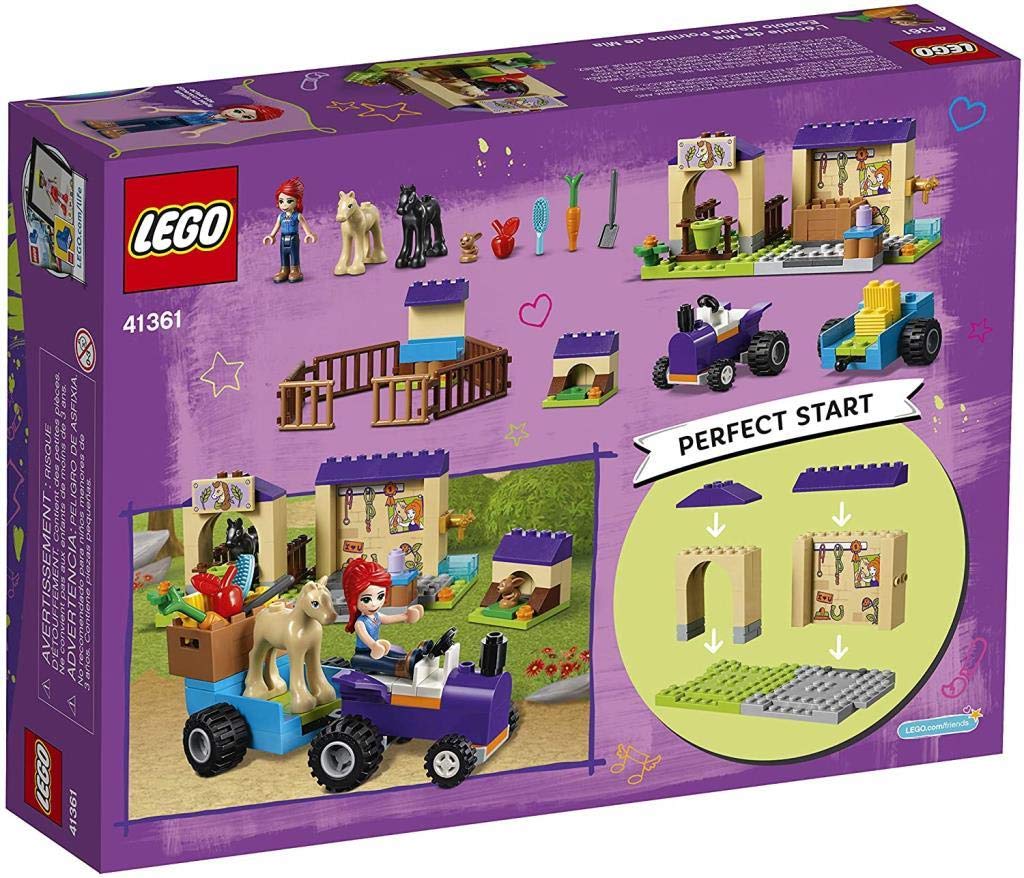 LEGO 41361 Friends Mia's Foal Stable, playset with Mia as a mini doll, 2 foal figures, rabbit figure and tractor with trailer, farm toys for children