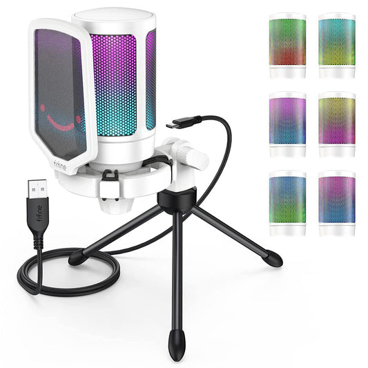 FIFINE Gaming Microphone PC, USB Microphone for PS4 PS5 Mac, with Microphone Stand, Mute Button, Pop Filter, Shock Mount, for Streaming Podcast Studio - 822666