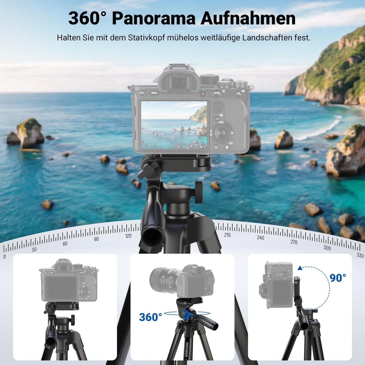 NEEWER Entry Level Version Tripod for Cell Phone & Camera, Metal Lightweight Portable Travel Tripod with Cold Shoe Cell Phone Holder Compatible with iPhone for Video Recording, TP53