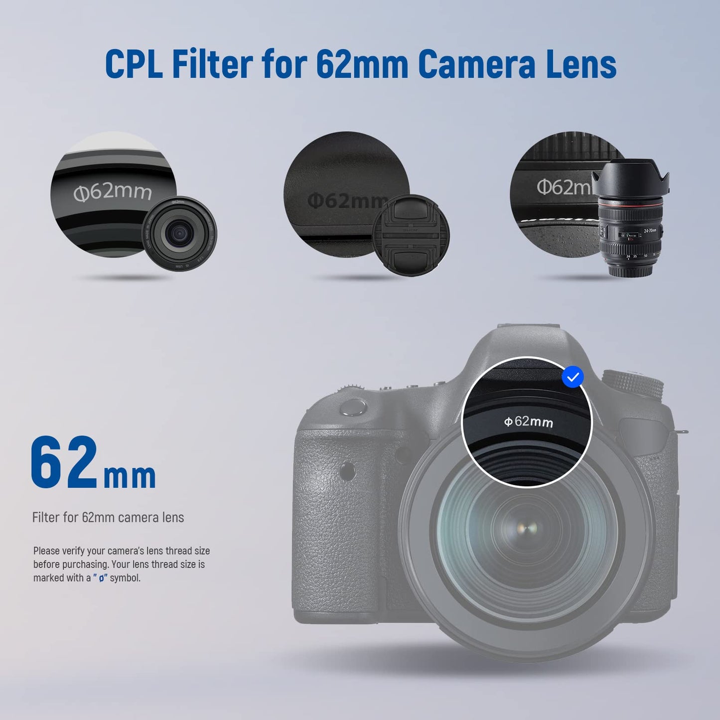NEEWER 62 mm CPL polarization filter, ultra-thin, 30 layers of multi-resistant nano-coatings circular polarization filter, optical HD glass, reduces reflection glare, improves contrast - NW