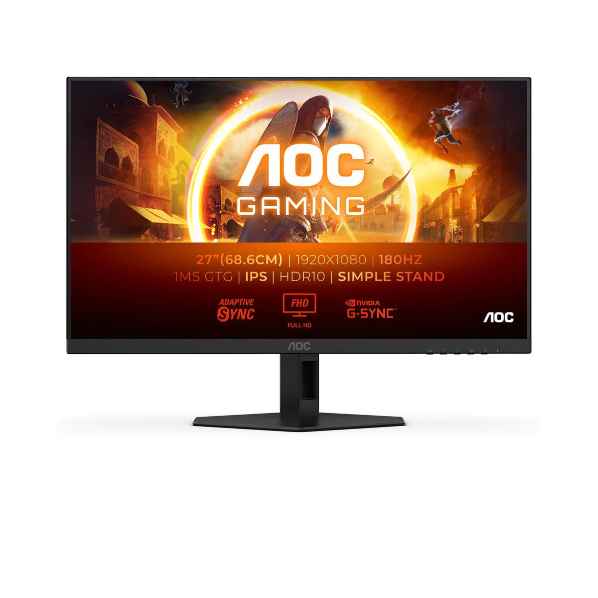 AOC 27G4XE 27-inch FHD Gaming Monitor, 180Hz, Fast IPS Panel, 1ms GtG, HDR10, G-Sync Compatible, Speakers, (1920x1080 HDMI 2X 2.0 DP 1x 1.4) Black