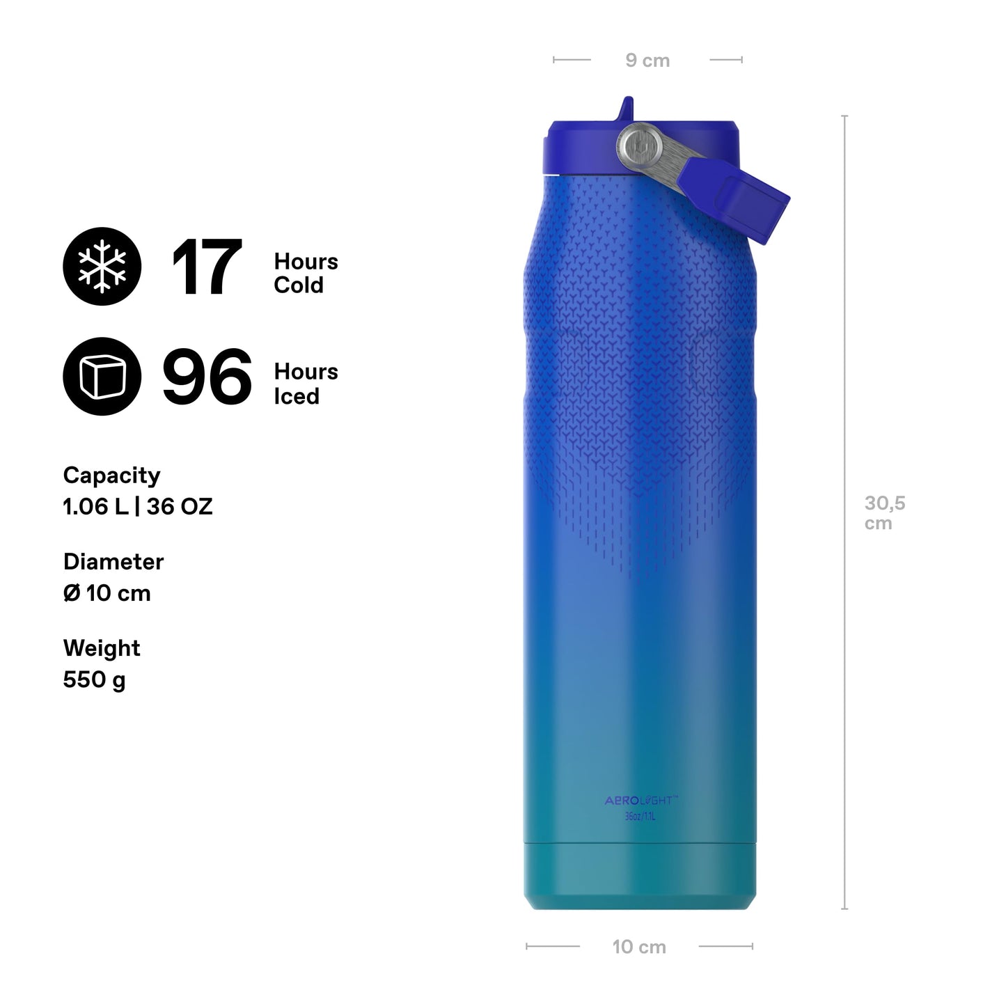 Stanley 1913 Flip Straw Drinking Bottle with Straw 1.06L - Thermal Mug Cools for 17 Hours - Ice Cold for 4 Days - BPA Free - Leakproof - For Cup Holders - Dishwasher Safe - Pacific Hypergrip - 100000130325