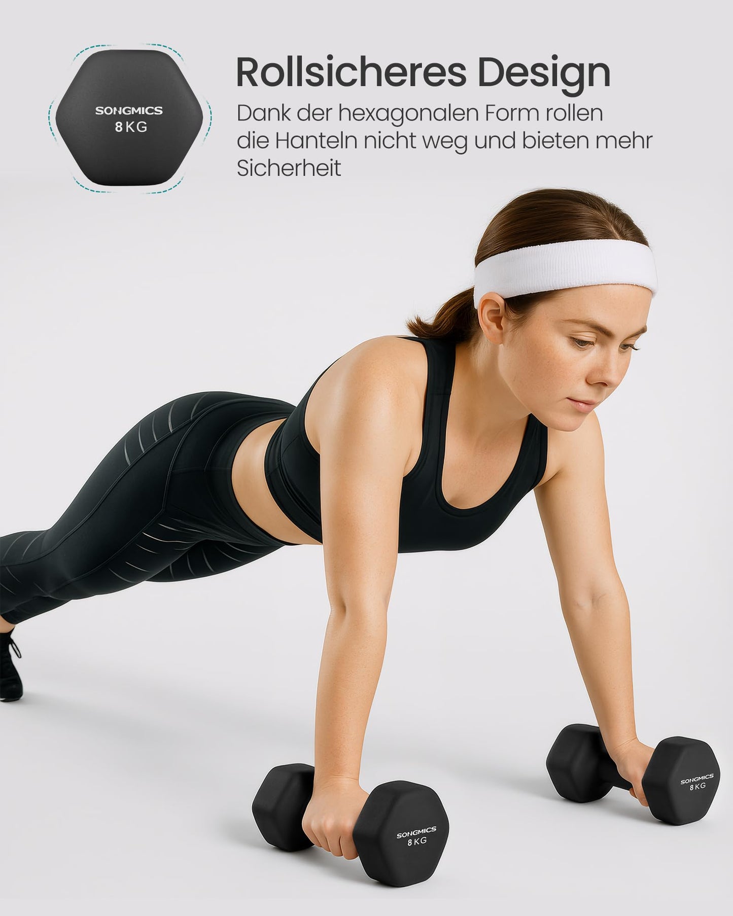 SONGMICS Dumbbells Set of 2 2 x 8kg Dumbbell Set Hexagon Neoprene Coating Strength Training Workout Fitness Training for Home Ink Black SYL180B01 - USYL908Q01