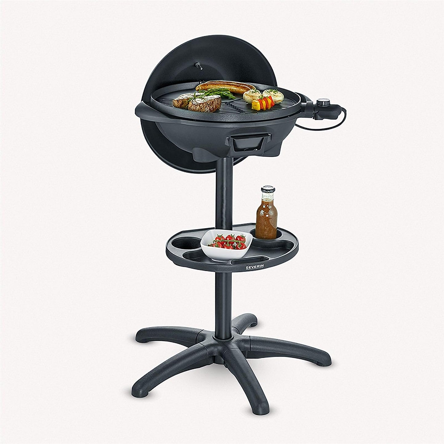SEVERIN barbecue/freestanding grill with hood, electric grill with thermostat, grill plate with ceramic coating, 2,000W, grill surface Ø 41 cm, matt black, PG 8541