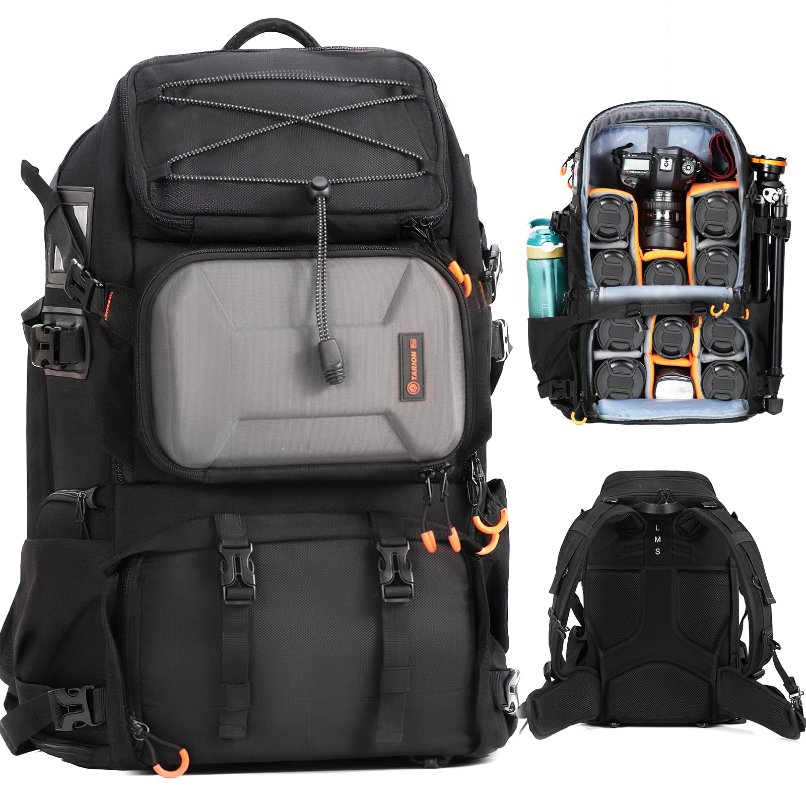 TARION Large camera backpack Camera backpack: Professional DSLR drone backpack with 17.3 inch laptop compartment Hard shell protection made of high-density foam with rain cover Black 30 L - PB02