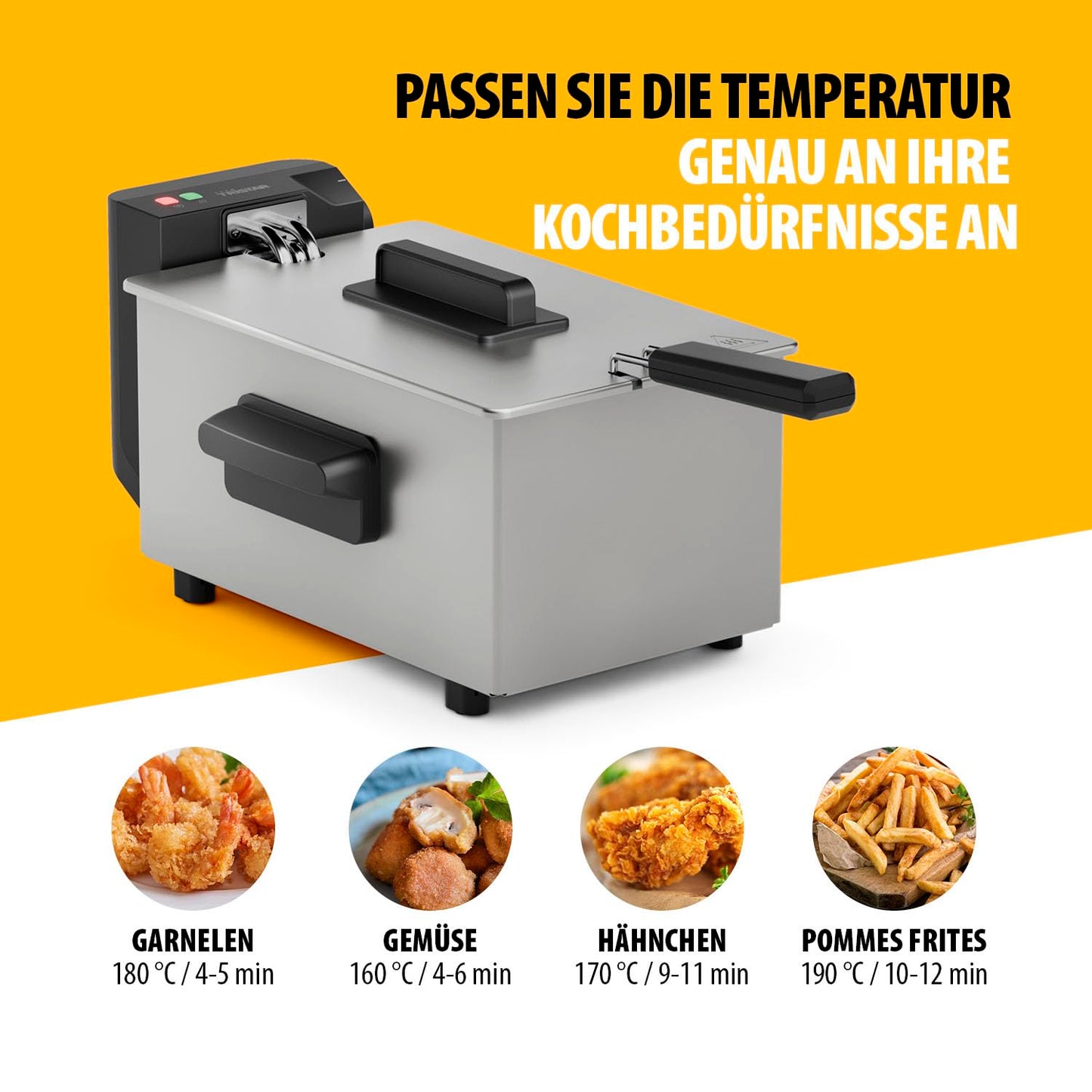 Tristar stainless steel deep fryer, 3L capacity, temperature control up to 190°C, cold zone, dishwasher-safe parts, cool-touch housing, easy to clean, FR-9326