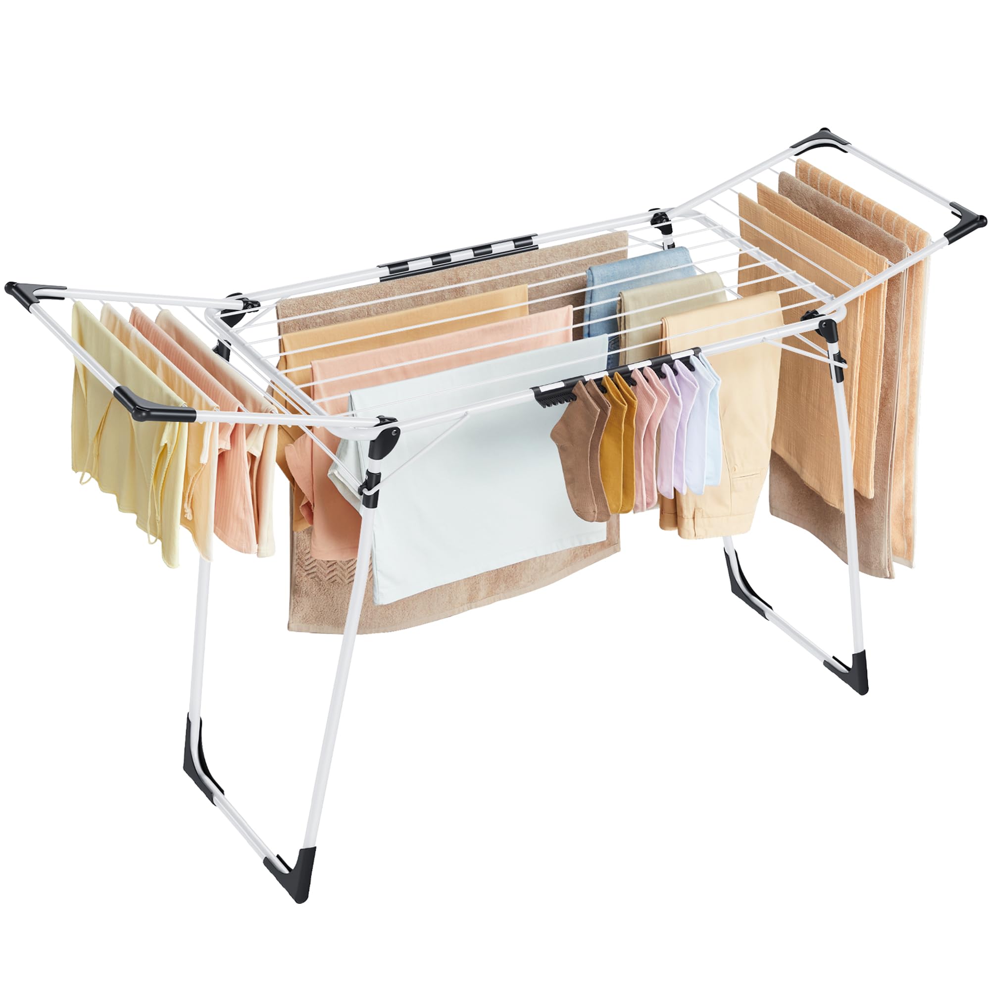 SONGMICS Uscător de rufe, Suport de uscare vertical 52,5 x 173 x 96,5 cm, Uscător de rufe cu aripi, Uscător de rufe pliabil cu aripi, economisește spațiu, cu suport pentru șosete, Metal, pentru haine, prosoape, rufe, alb LLR518W01