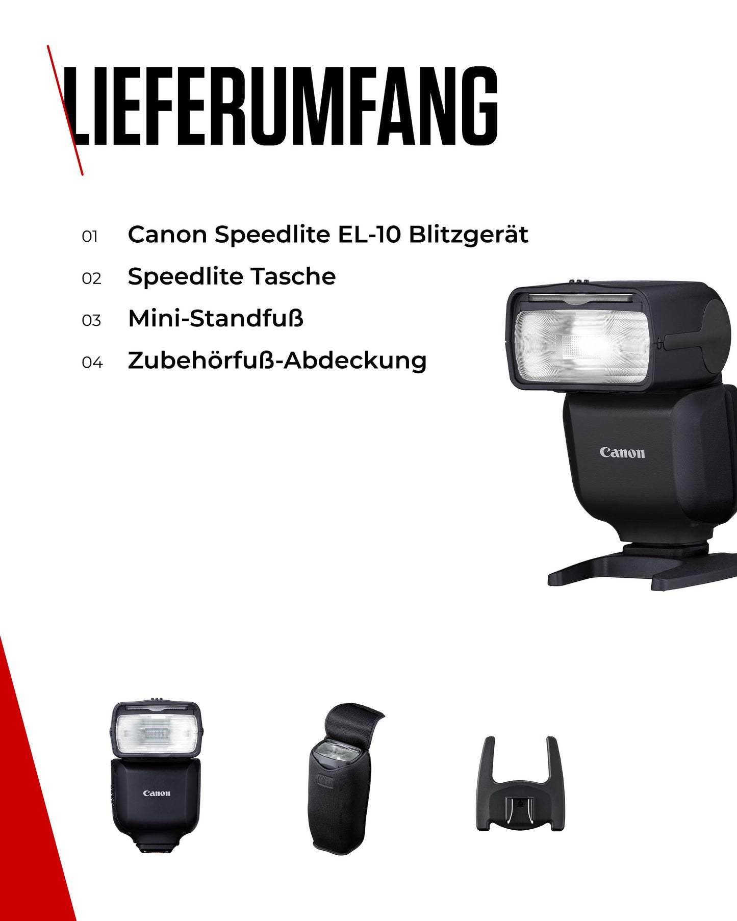 Canon Speedlite EL-10 flash unit (guide number 40, 24-105mm focal length, 1.5s charging time, wireless control, E-TTL II, Camera Connect, 1/1 to 1/1024 power, 180° tilt, note compatibility) Black