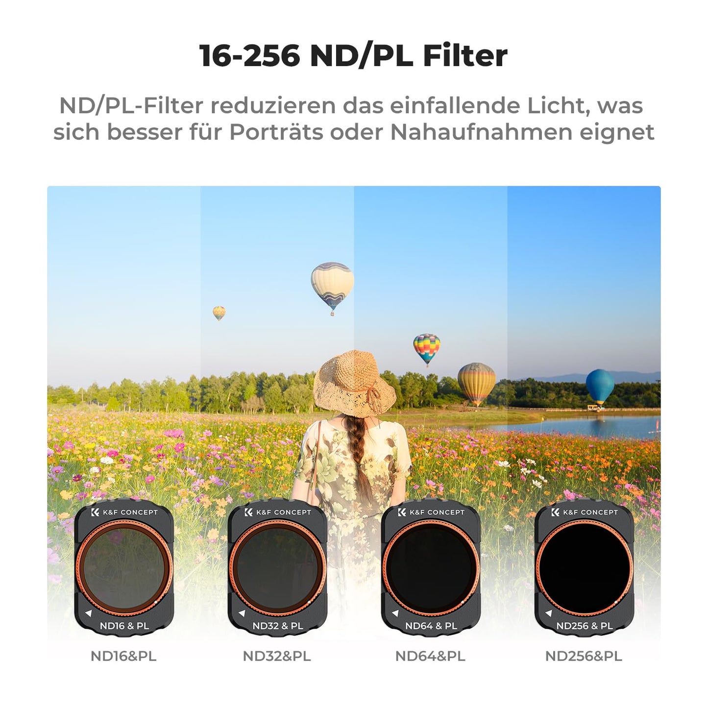 K&F CONCEPT magnetic filter set, compatible with DJI OSMO Pocket 4/3, pack of 6 UV, CPL, ND16/PL, ND32/PL, ND64/PL, ND256/PL filters, Osmo Pocket 4/3 accessories (aluminum frame) - SKU.2149