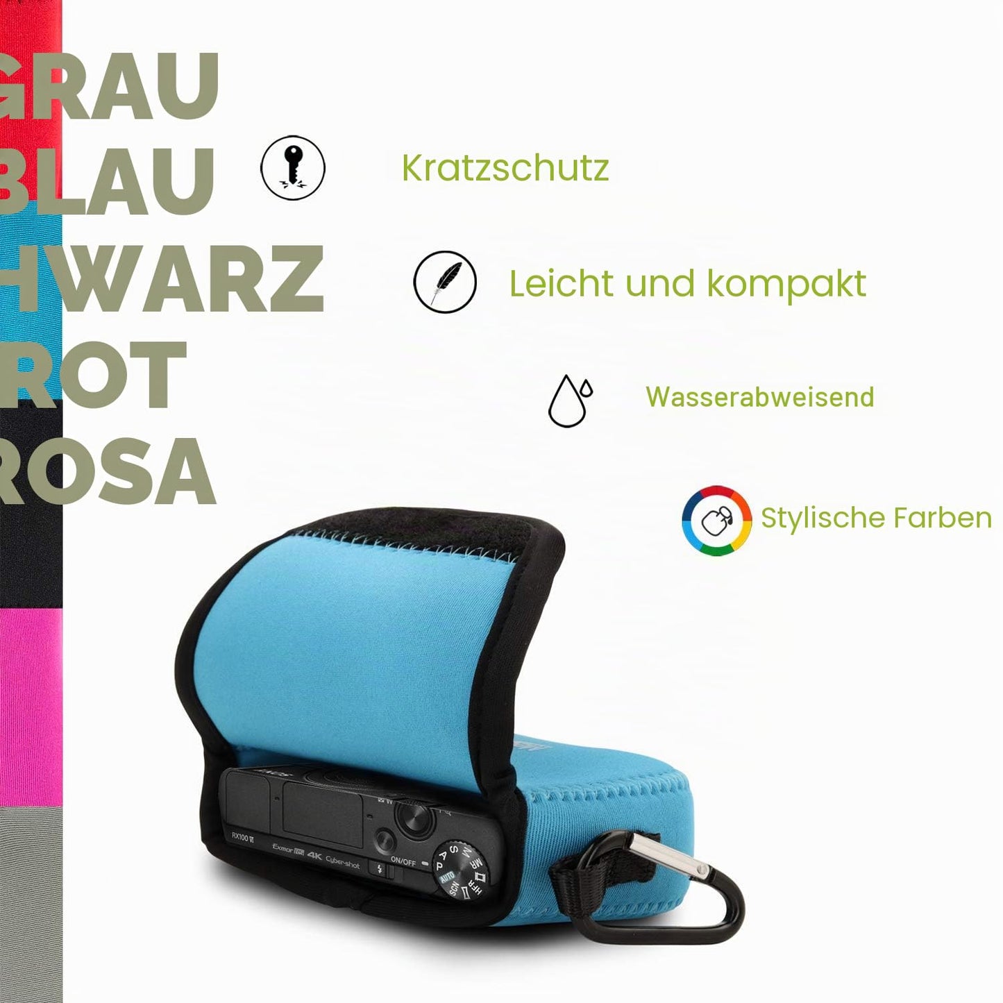 Megagear Sony Cyber-Shot DSC-RX100 VII, Cyber-Shot DSC-RX100 VI, DSC-RX100 V, DSC-RX100 IV, DSC-RX100 III, DSC-RX100 II Ultra Light Neoprene Camera Case - Blue - MG082