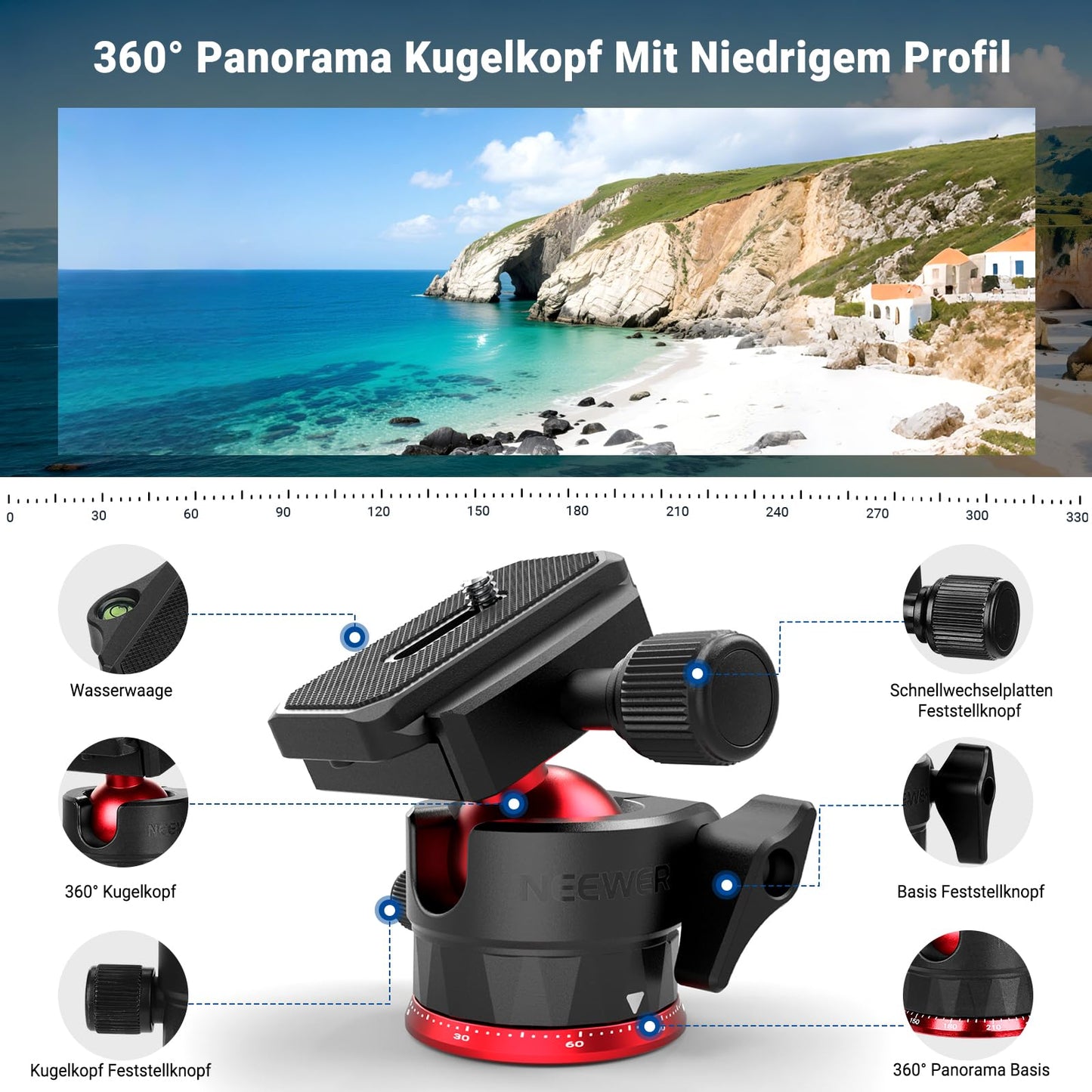 NEEWER Basics 72" / 182cm Travel Tripod Monopod Compact Lightweight Portable Camera Tripod Stand for Shooting, Arca Type Ball Head, Mobile Phone Holder Compatible with iPhone, Max. Load 8kg, TP14B