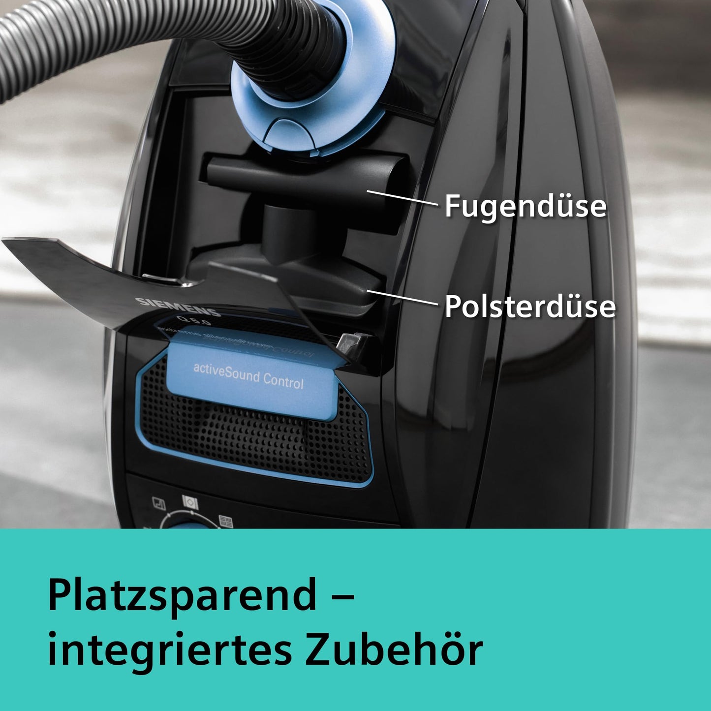Siemens vacuum cleaner with bag Q5.0 Extreme silencePower VSQ5X1232, for allergy sufferers, hygiene filter, strong suction power on parquet, carpet and tiles, long cable, Made in Germany, 850 W, black
