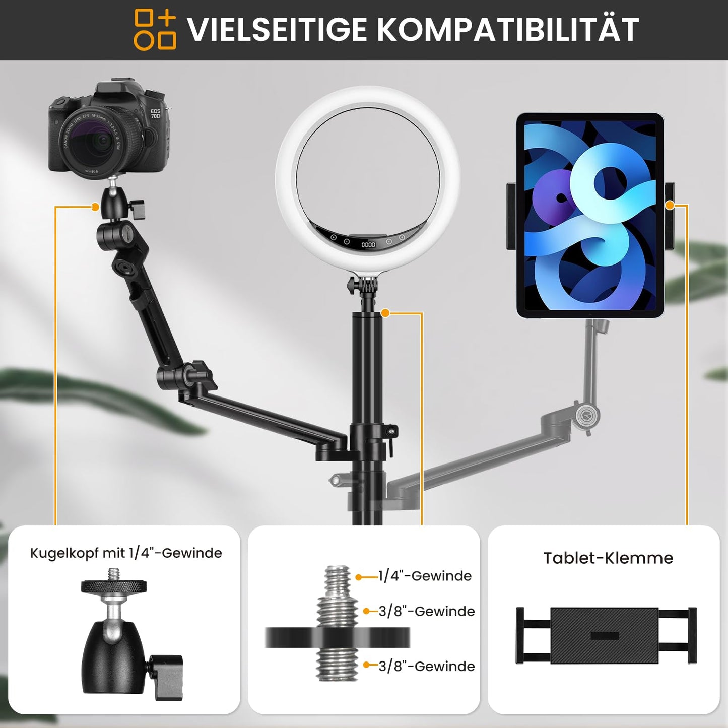 TARION table tripod camera table holder clamp tripod: camera overhead tripod table holder flexible joint arm table clamp tripod with tablet clamp for DSLR cameras ring lights webcam titan rig (Lite Z) - Titanrig