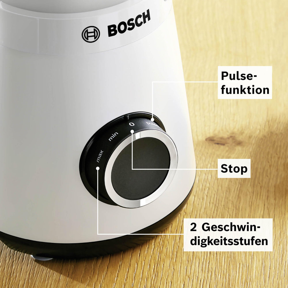 Bosch Stand Mixer Smoothie Maker, 1200 W, 1.5l plastic mixing container, white, dishwasher-safe parts, 30,000 RPM, Made in Europe, VitaPower Series 4 MMB6141W
