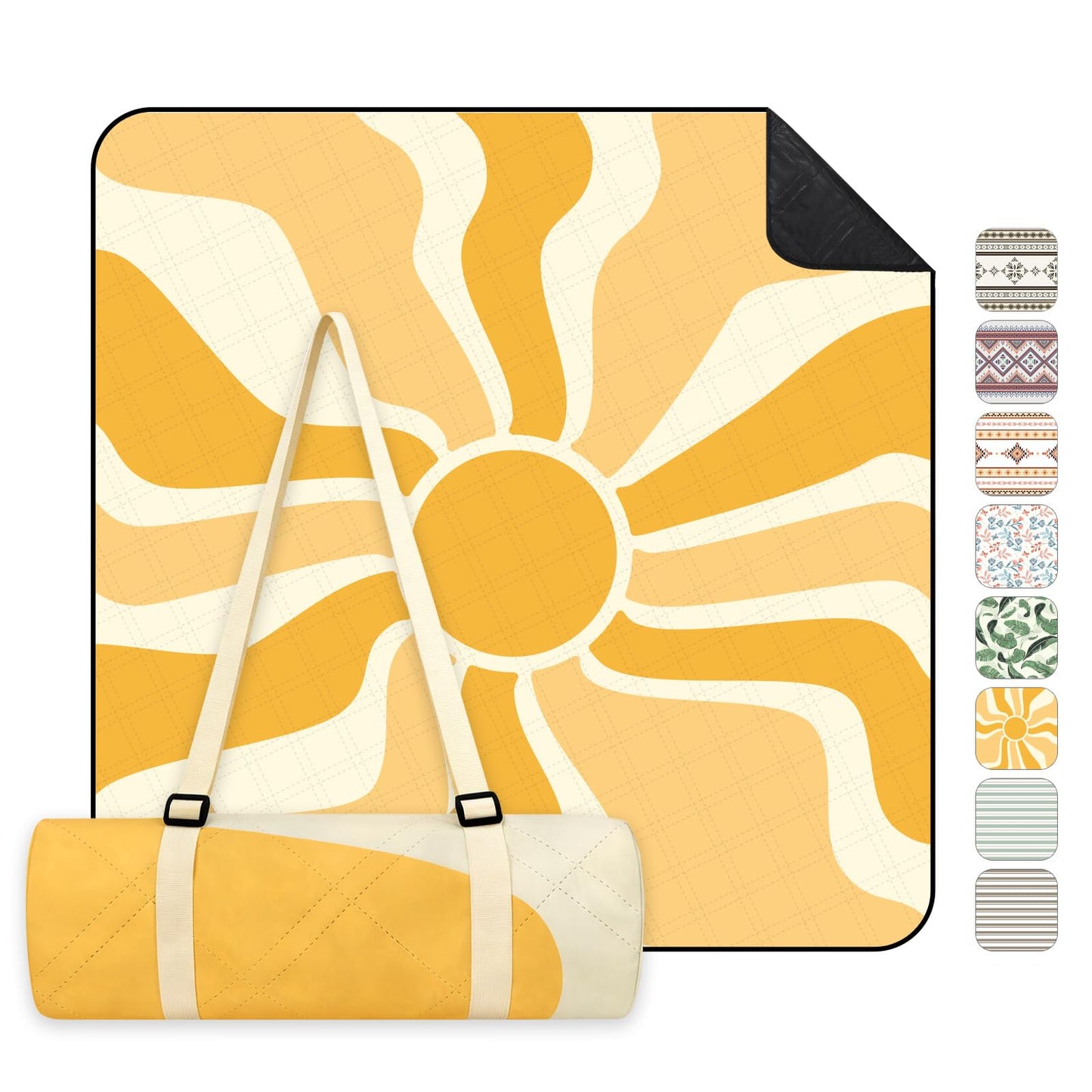 Sekey picnic blanket, waterproof, 150 x 200 cm, beach blanket, sand-free Padded, three-layer structure, PEVA waterproof base, tie strap carry strap, suitable for picnic, camping, beach - PM11