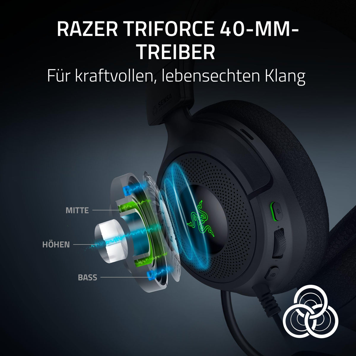 Razer Kraken V4 X Sensa HD Haptics - Căști de gaming cu fir și haptică HD - Driveri Triforce de 40 mm - Microfon HyperClear cu caracteristică cardioidă - Sunet surround 7.1 - RZ04-05730100-R3M1