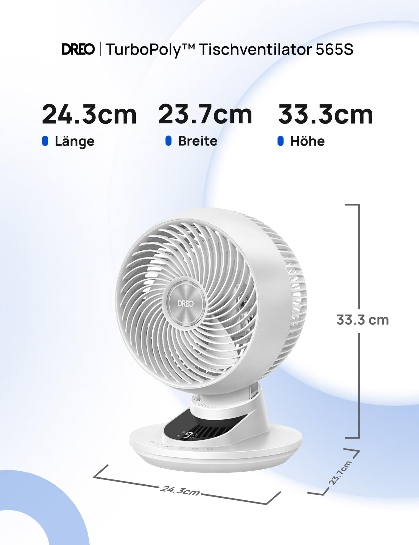DREO 3D table fan, very quiet 22 dB, small fan with remote control, 8.8 m/s strong airflow, 90° oscillation, app & voice control, 9 levels, 8/12h timer for bedroom & office - DR-HAF008