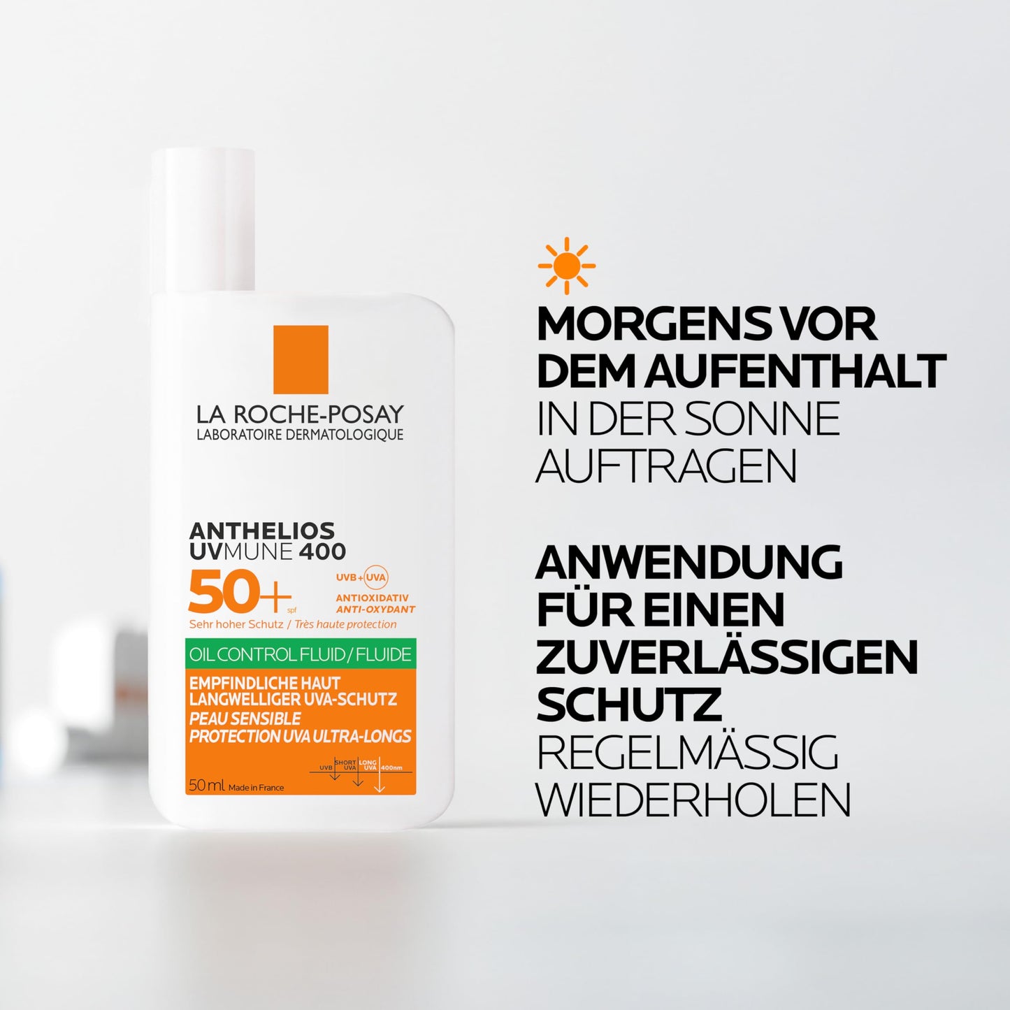 La Roche Posay sun fluid, for the face and oily skin, transparent and mattifying, with Airlicium technology, fragrance-free, Anthelios UVmune 400 Oil Control Fluid SPF 50+, 50 ml - 3337875847292