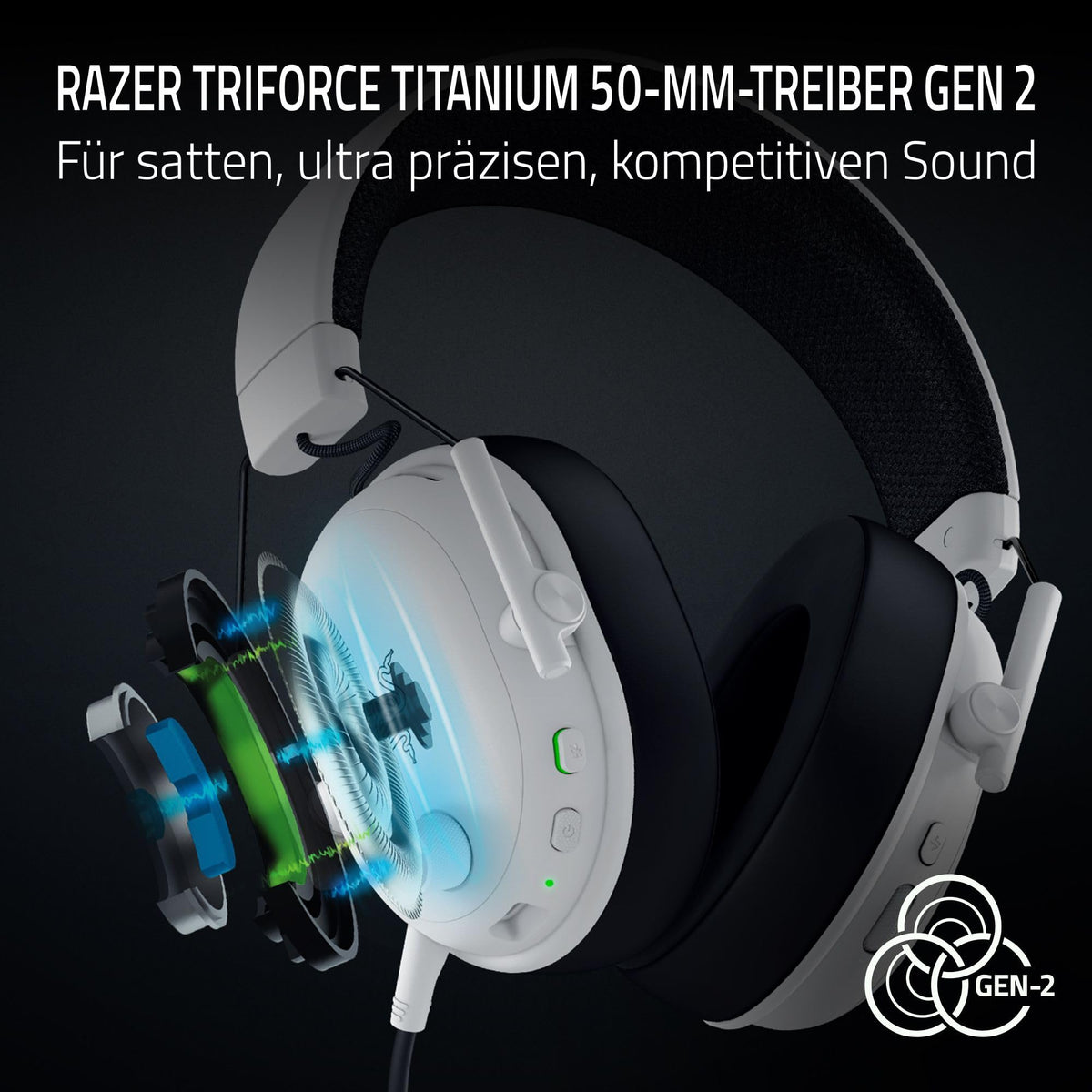 Razer BlackShark V3 - Căști wireless E-Sports - Driver Triforce de 50 mm - Microfon de bandă largă detașabil - THX Spatial Audio - Wireless 2,4 Ghz și Bluetooth - Profiluri FPS - PC/Mac | Alb - RZ04-05410400-R3M1