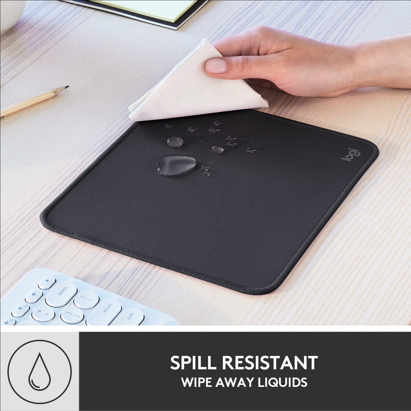 Logitech Mouse Pad - Studio Series, Computer Mouse Pad with Anti-Slip Rubber Base, Easy Gliding, Splash-Proof, Durable Materials, Portable, Fresh Modern Design - Gray - 956-000049