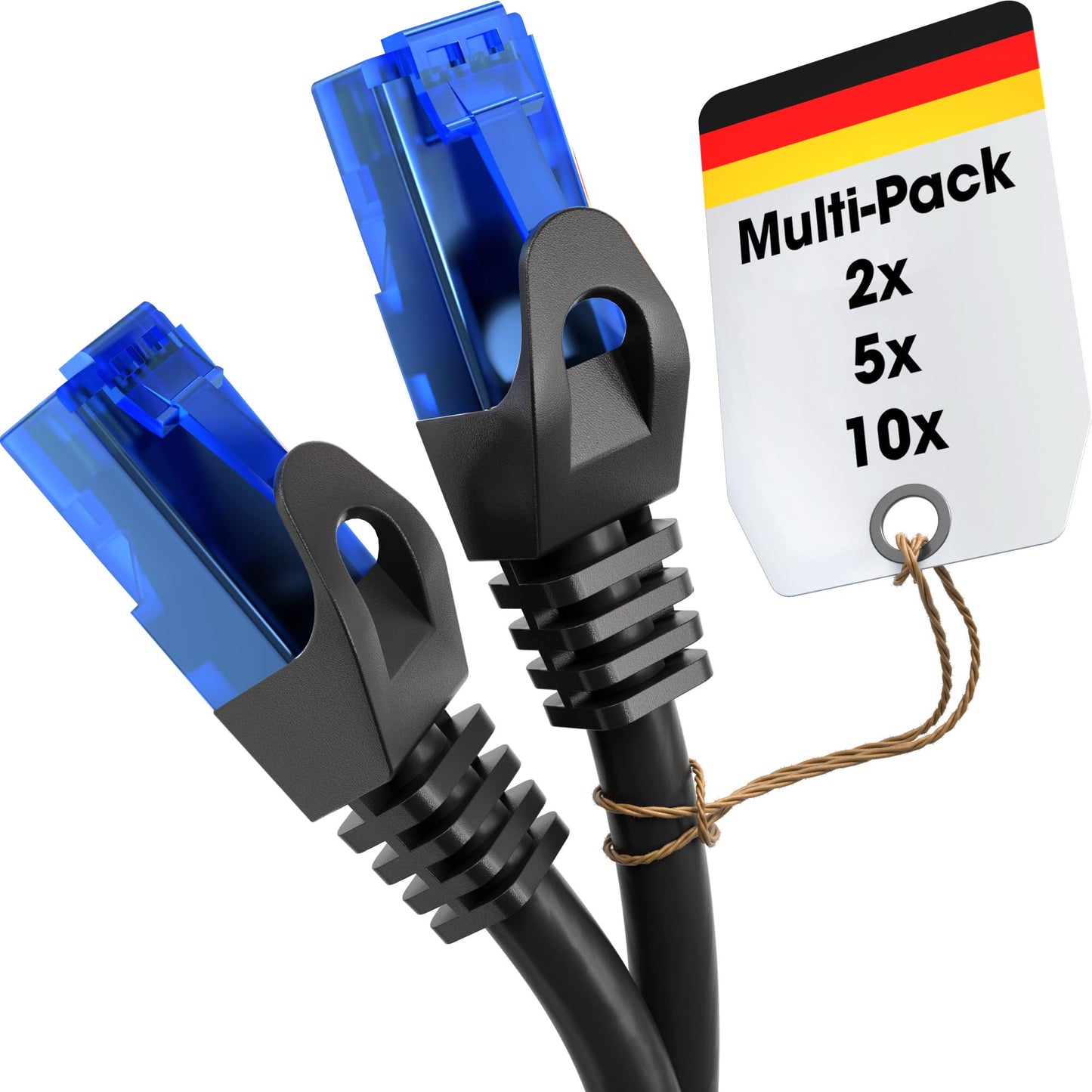 KabelDirekt – LAN/network cable set of 10 – 15m – Gigabit, RJ45, black - 2441