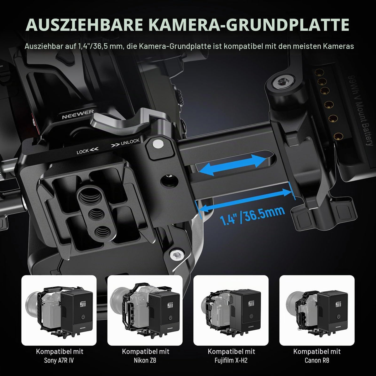 NEEWER V Mount Battery Plate cu Placă de schimb rapid de tip Arca, PS015 PRO