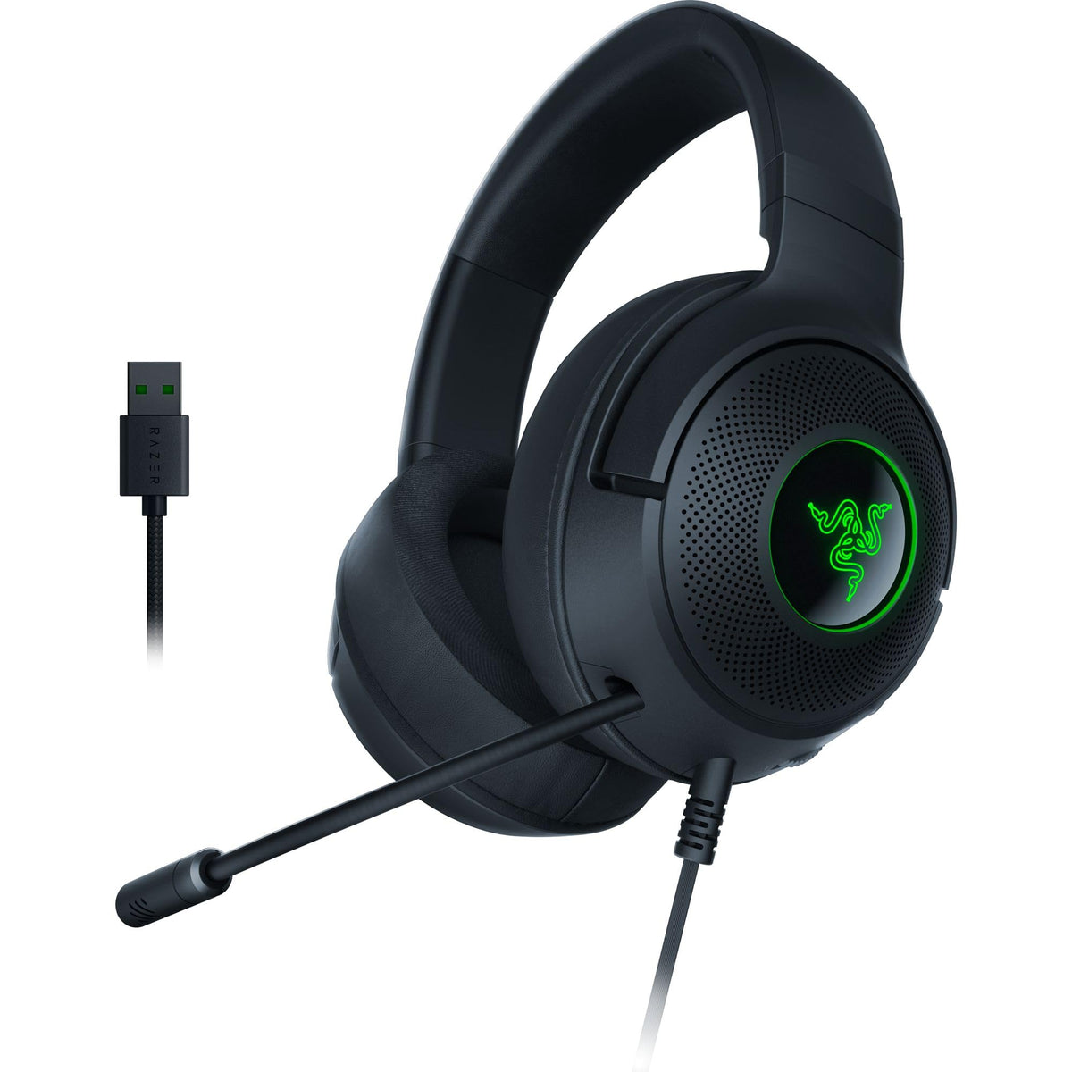 Razer Kraken V3 X USB - Cască de gaming USB cu fir (Ultra ușoară, 285g, drivere Triforce de 40mm, microfon HyperClear cardioid, sunet surround 7.1, Chroma RGB) Negru - RZ04-03750300-R3M1