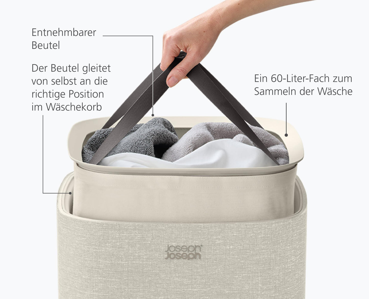 Joseph Joseph Tota One 60L Laundry Sorting Basket with Lid, Removable Laundry Bags with Handles, Perfect for Bedroom & Bathroom - 5000004