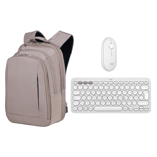 Logitech Pebble 2 Combo, wireless keyboard and mouse, quiet and mobile, German QWERTZ layout, white + Samsonite Guardit Classy -14.1 inch laptop backpack - 920-012203