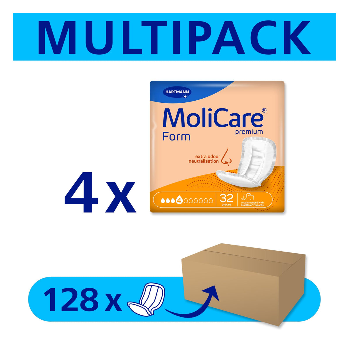 MoliCare Premium Form 4 Drops Incontinence Pads | 4 x 32 pcs
