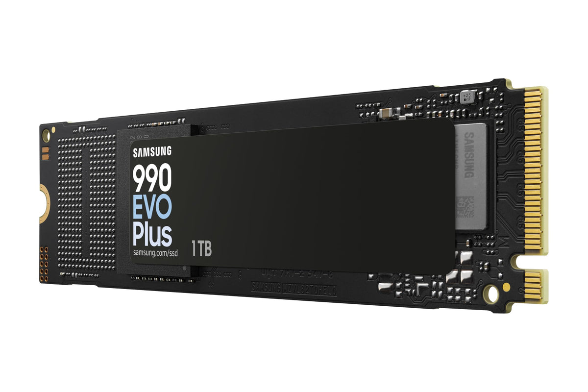 Samsung 990 EVO Plus NVMe M.2 SSD 1 TB, PCIe 4.0 x4 / PCIe 5.0 x2, NVMe 2.0 (2280), 7,150 MB/s read, 6,300 MB/s write, internal SSD for gaming and graphic editing, MZ-V9S1T0BW