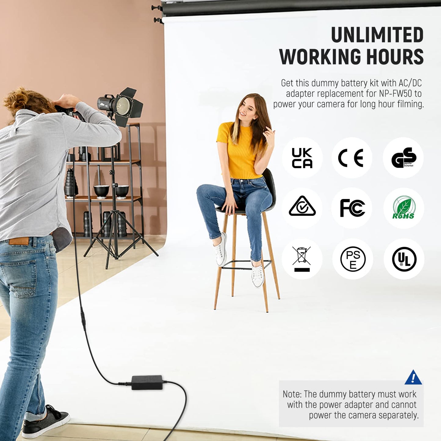 NEEWER AC PW20 AC power supply & DC coupler dummy battery charger set replaces the NP FW50 battery, compatible with Sony A7/7R/7S A7II/7RII/7SII A6500/6400/6300/6100 NEX3/5/6/7 DSC RX10 IIIIIIV - 10101335