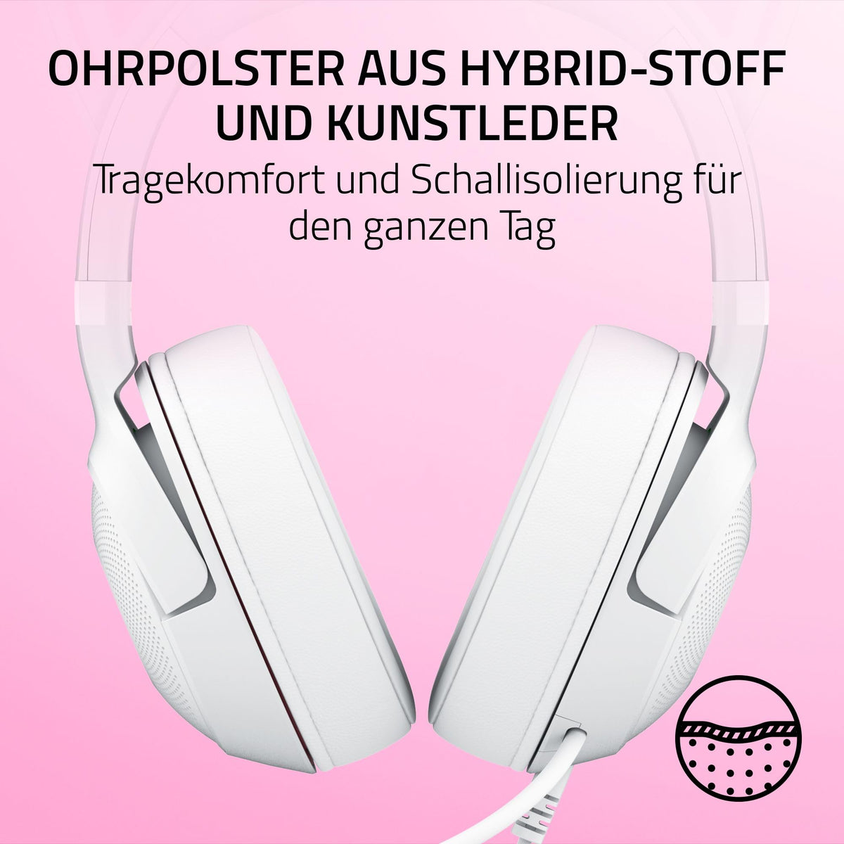 Razer Kraken Kitty V2 - Wired RGB headset with kitty ears for gaming and streaming (325 g, Triforce 40 mm drivers, HyperClear cardioid mic, surround sound) White - RZ04-04730600-R3M1