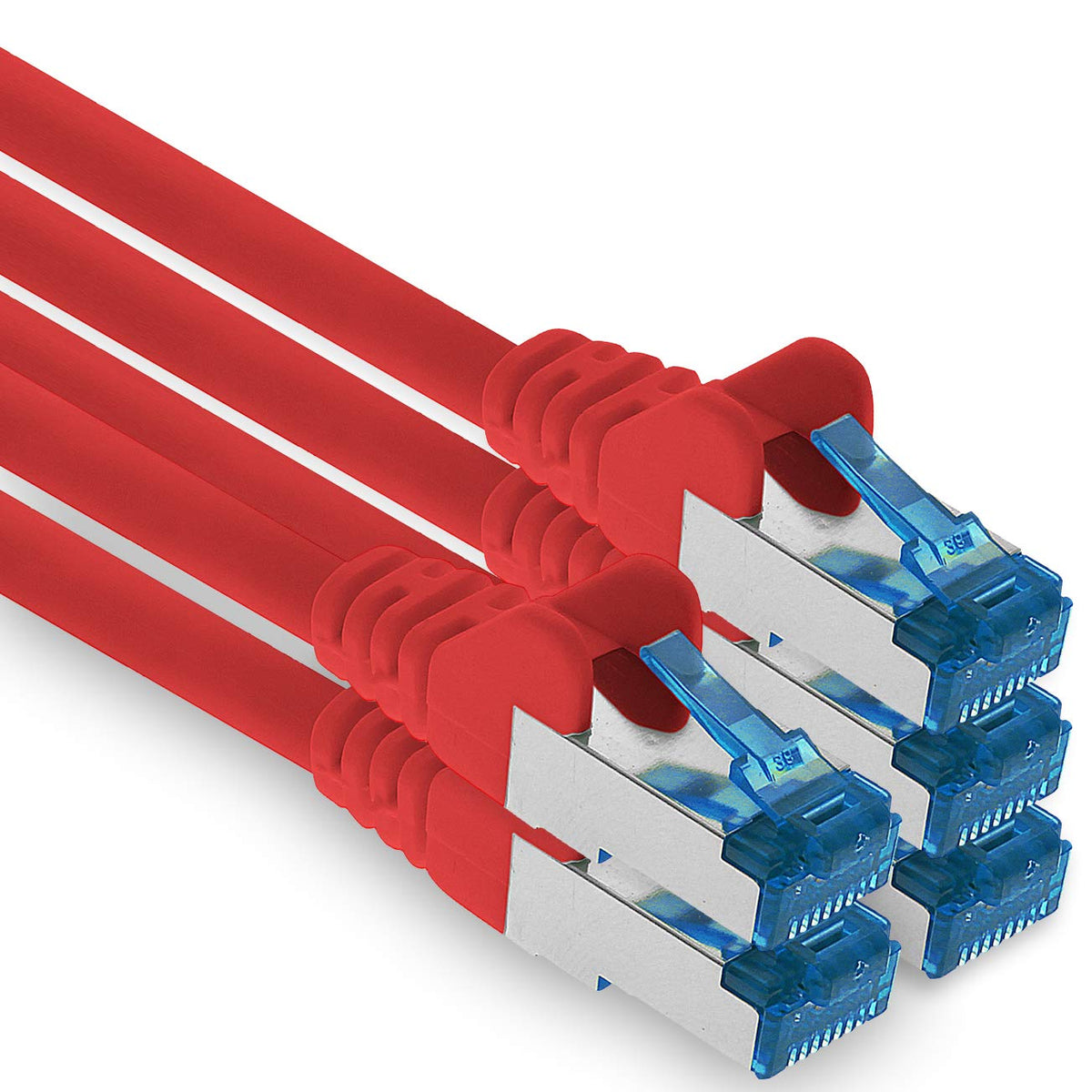 1aTTack.de Patchkabel – 5X 10m Ethernet, Netzwerk, Lan Kabel CAT6a (pentru rețele Gigabit, routere, switch-uri, modemuri cu intrare RJ45 – roșu) - 4251073692364