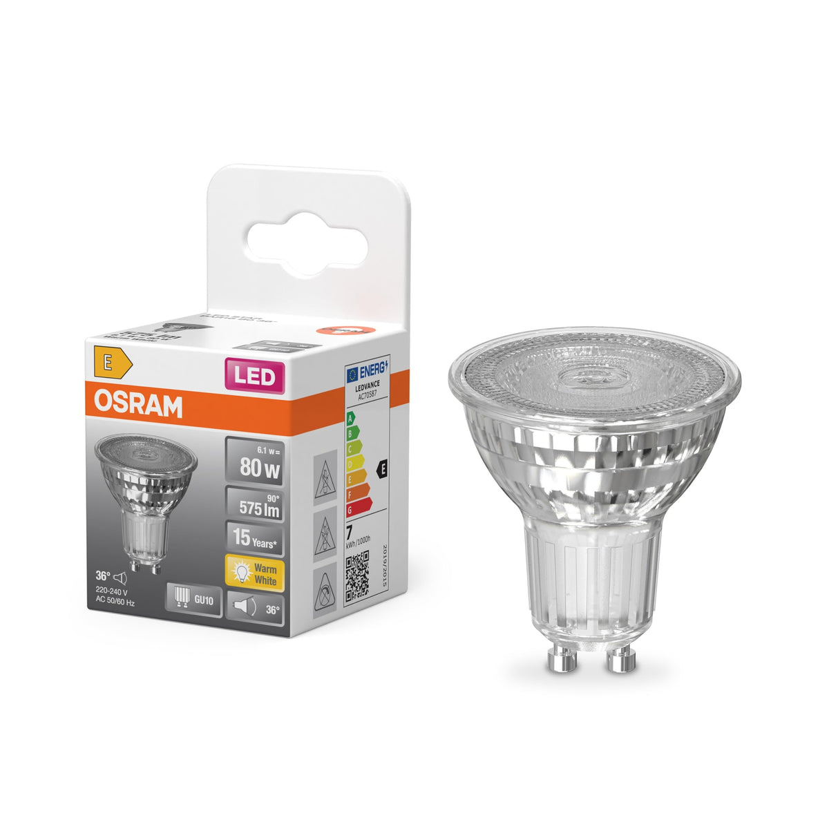 Osram LED Spot Reflector Star PAR16 80, 2700 K warm white, 6.1 W, GU10, 36°, 575 lm, 15,000h, for spotlighting, accent lighting, shops, gastronomy - 4099854457395