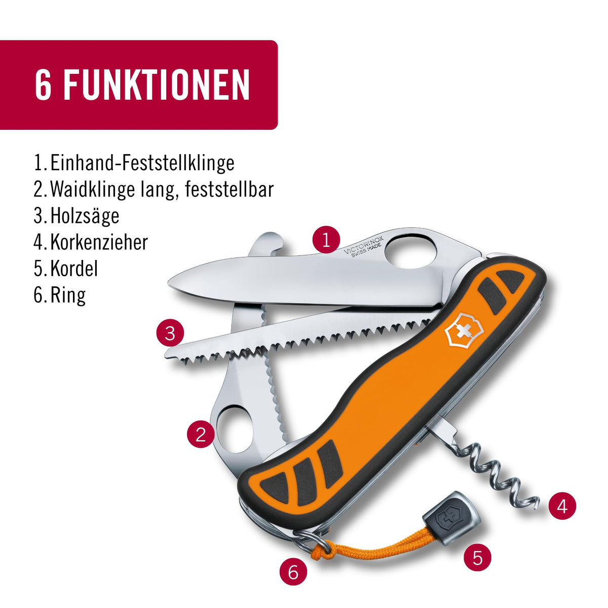 Victorinox Schweizer Taschenmesser Hunter XT Grip, Multitool, 6 Funcții - 0.8341.MC9B1
