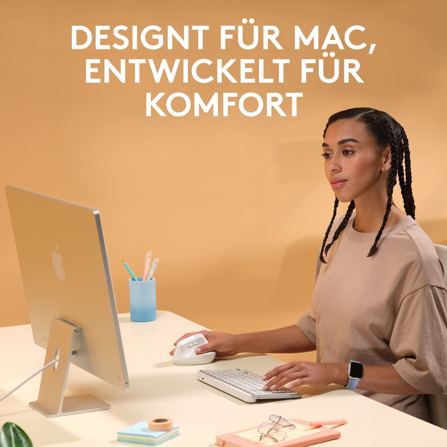 Logitech Lift for Mac, Wireless Vertical Ergonomic Mouse, Bluetooth, Quiet Clicks, Quiet Smartwheel, 4 Customizable Buttons, Compatible with macOS/iPadOS/MacBook/iMac/iPad - White - 910-006477