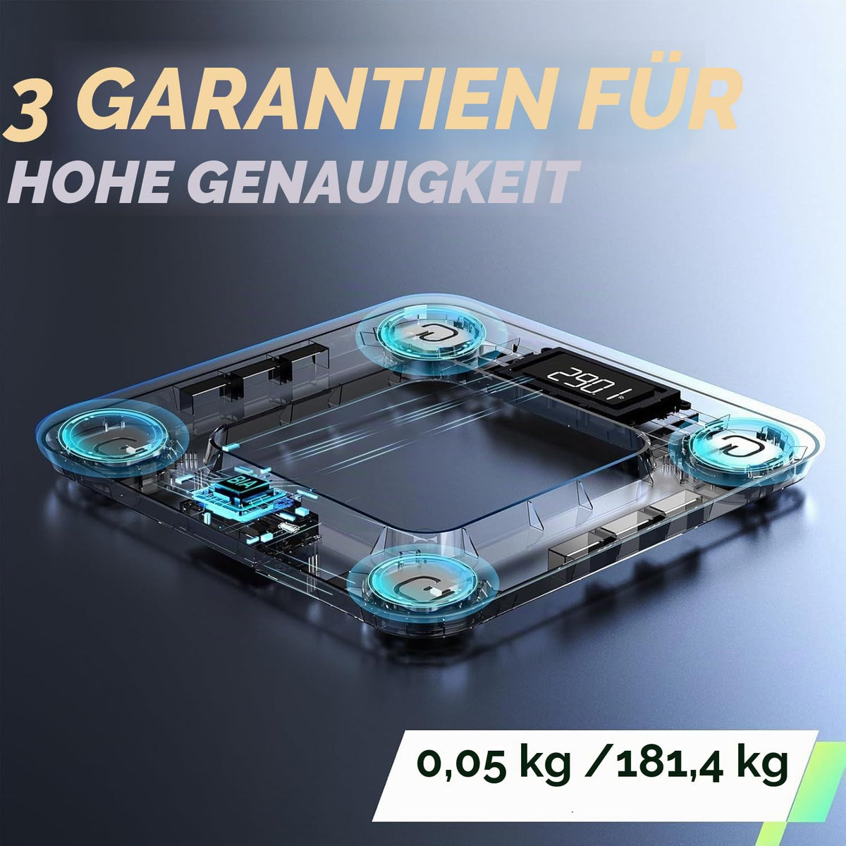RunSTAR Cântar de grăsime corporală, cântar digital pentru persoane cu display mare, analizator pentru 13 valori esențiale ale corpului, cu sincronizare prin aplicație - Alb - FG2431W
