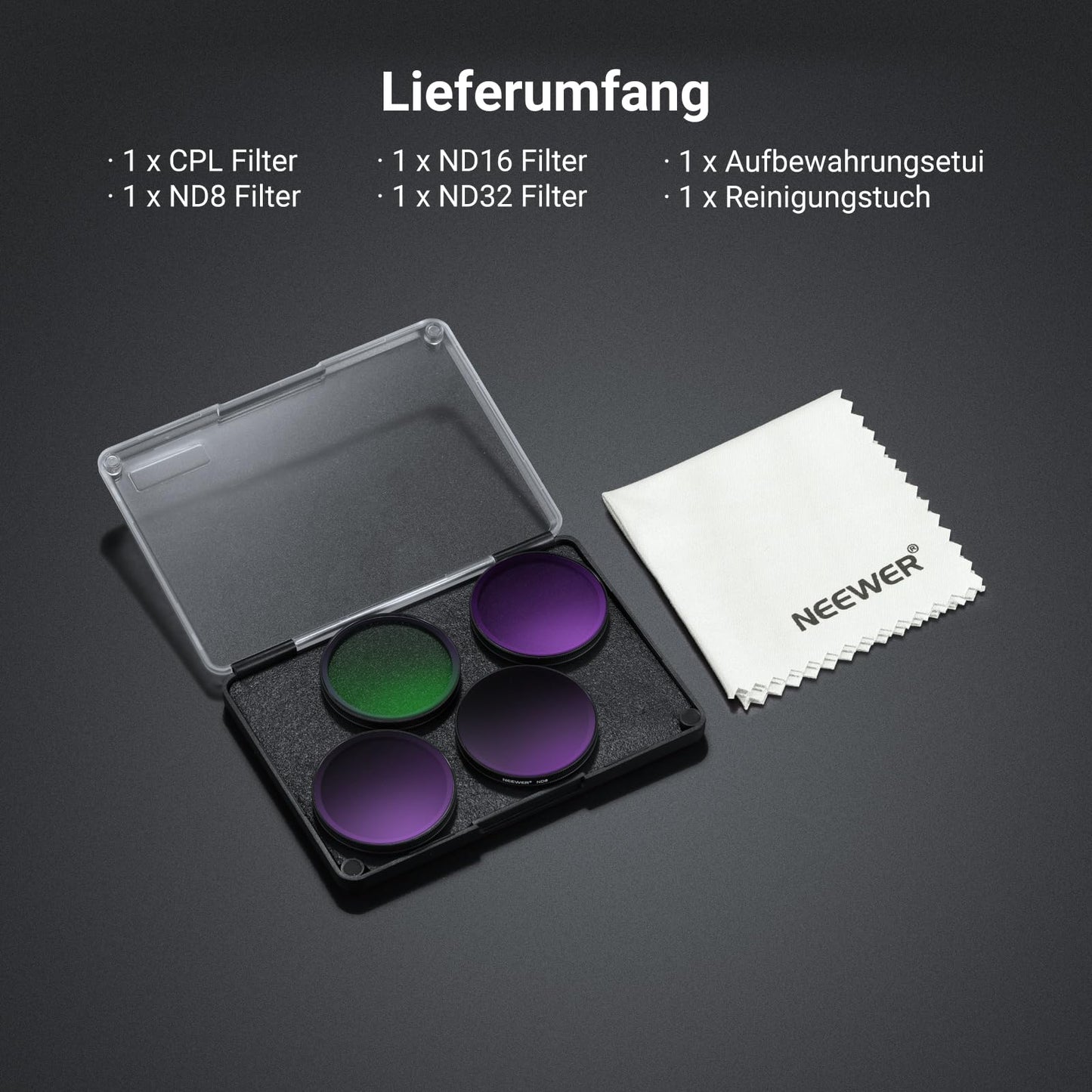 NEEWER CPL + ND Filter Set Compatible with DJI Osmo Action 6 only, Pack of 4 ND8/16/32 Adjustable Circular Polarizing Filter Gray Filter, Snap On Multi-Coated HD Action Cam Photography Accessories FL-B1