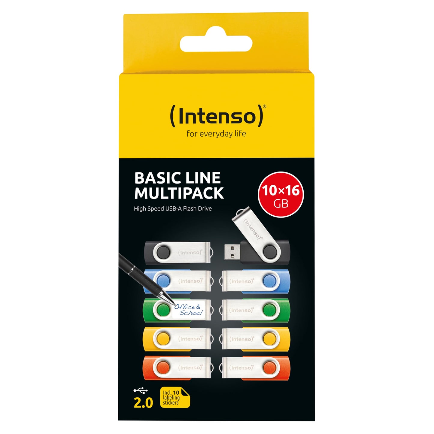 Intenso Basic Line USB sticks multipack 10x 16GB, USB 2.0, including labels, colorful - 3503571