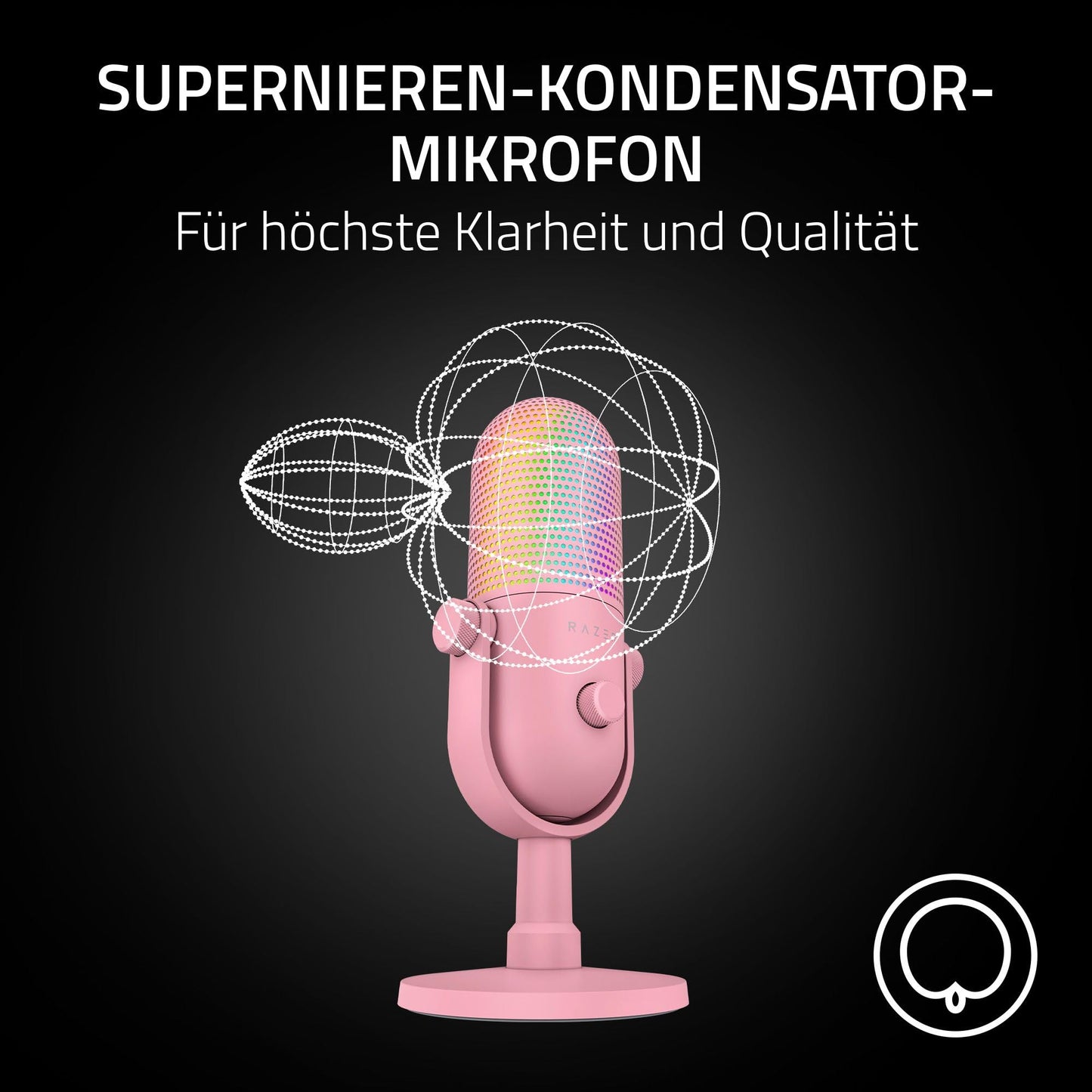 Razer Seiren V3 Chroma - RGB USB microphone - supercardioid condenser microphone with tap-to-mute (reactive lighting, digital gain limiter and integrated shock absorber) Quartz - RZ19-05060300-R3M1