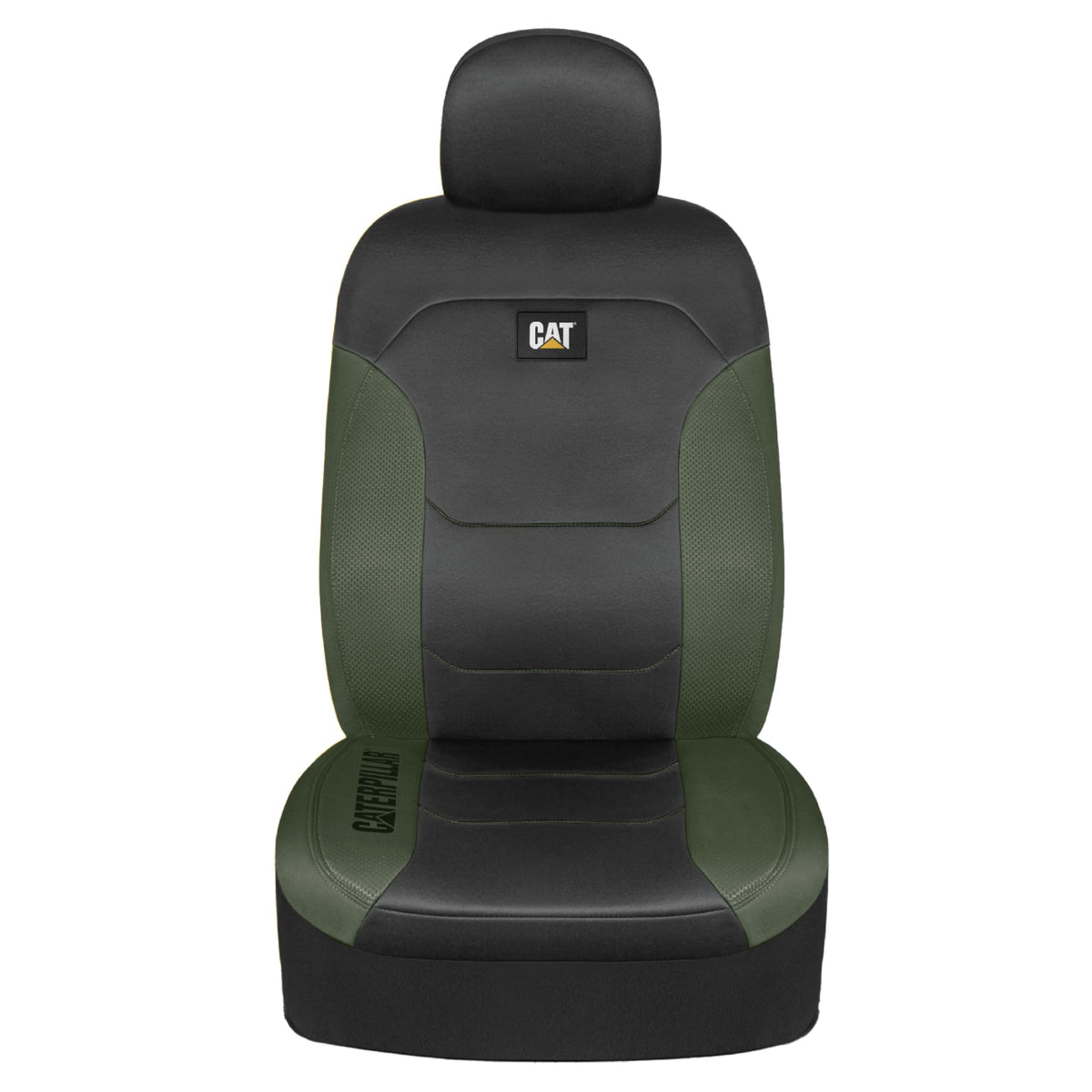CAT Flexfit seat covers for cars, trucks, and SUVs, front seat covers, airbag-compatible, interior covers, car accessories, 2 pieces, black/green - CASC2274
