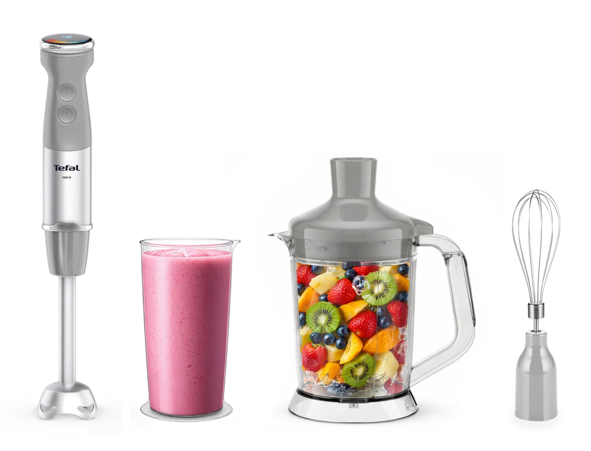 Tefal Quickchef+ 3-in-1 XL Blender/Micser/Spumier, 1000 W, control intuitiv al vitezei, buton Turbo, tehnologie cu cuțit Powelix, oțel inoxidabil, gri, HB67MB30